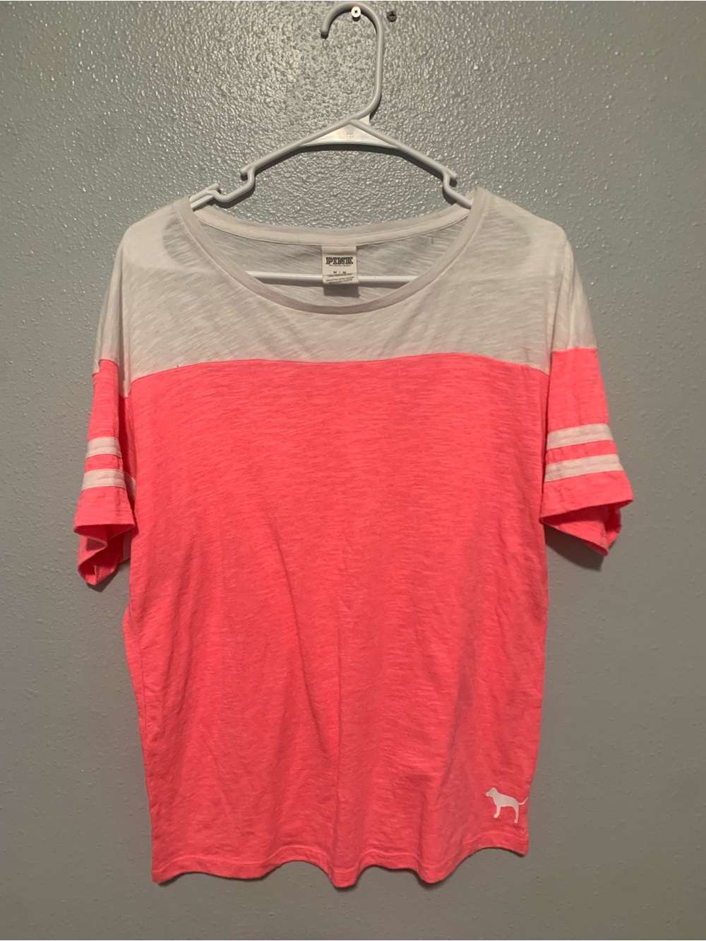 Victoria's Secret PINK Colorblock Short Sleeve Tee - White & Neon Pink